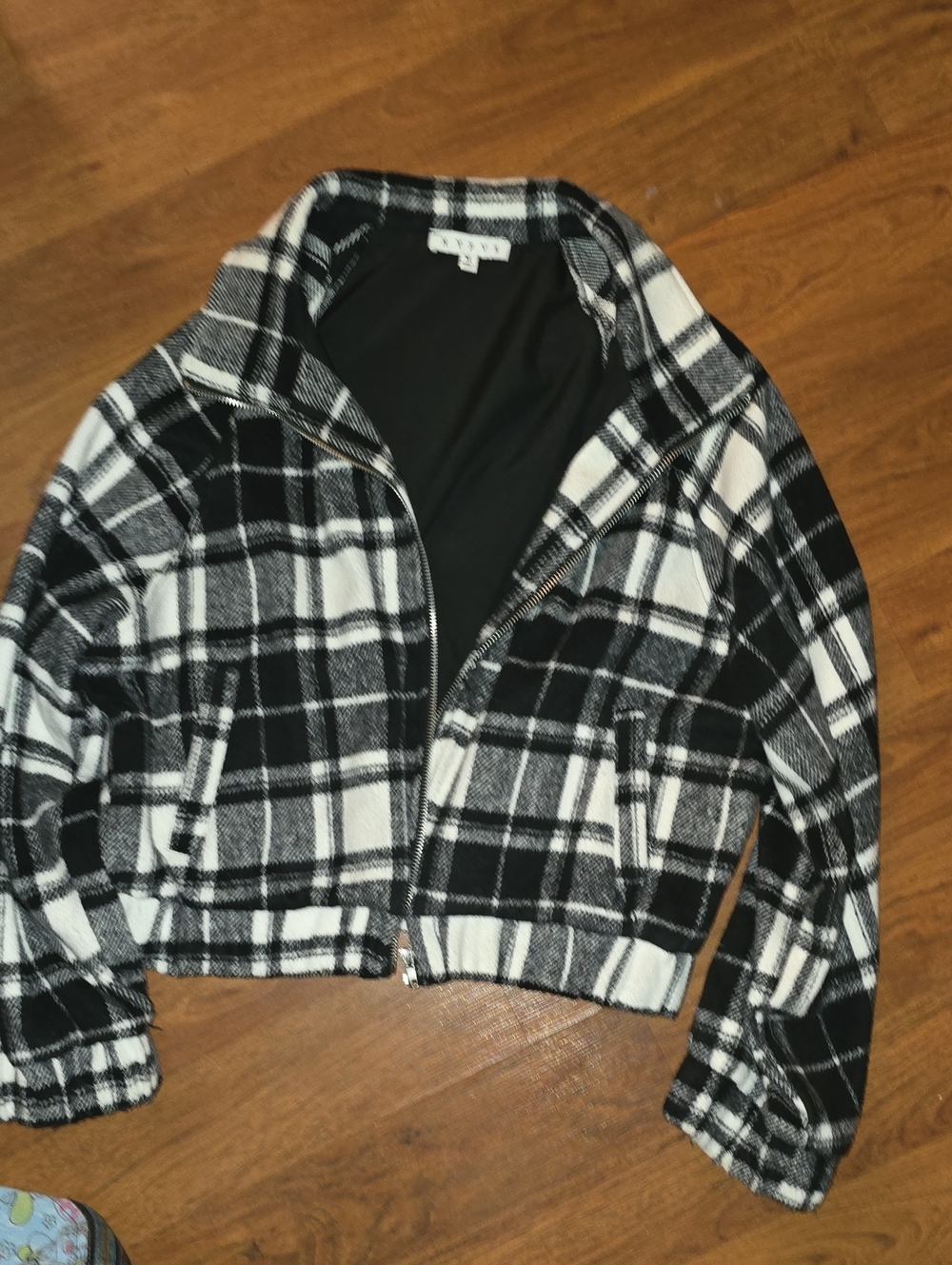 HYFVE Black & White Plaid Bomber Jacket